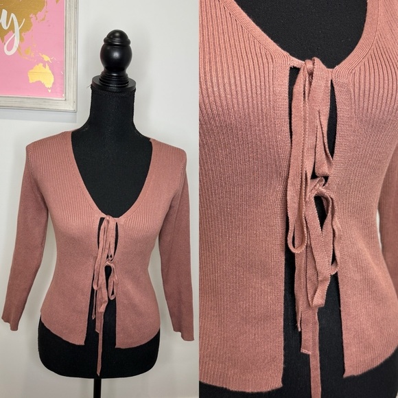 Full Circle Trends Mauve Front Tie Long Sleeve Cardigan (M) - Picture 1 of 7